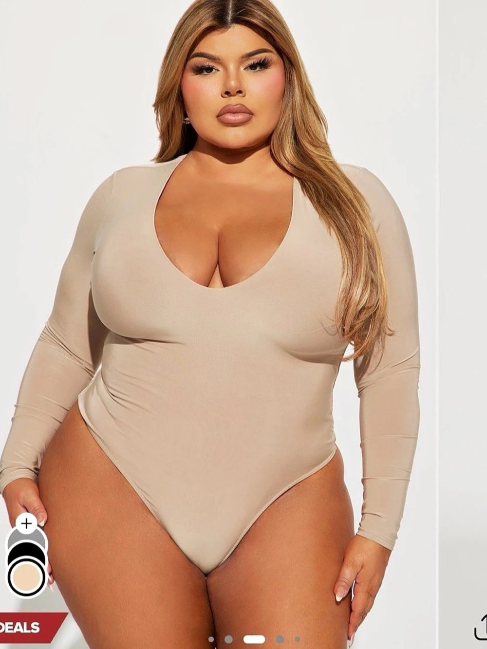 Fashion Nova All The Right Places Long Sleeve Bodysuit - Taupe